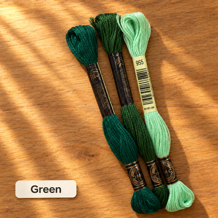 Green DMC Embroidery Floss Pack – 3 Skeins, Six-Strand Cotton
