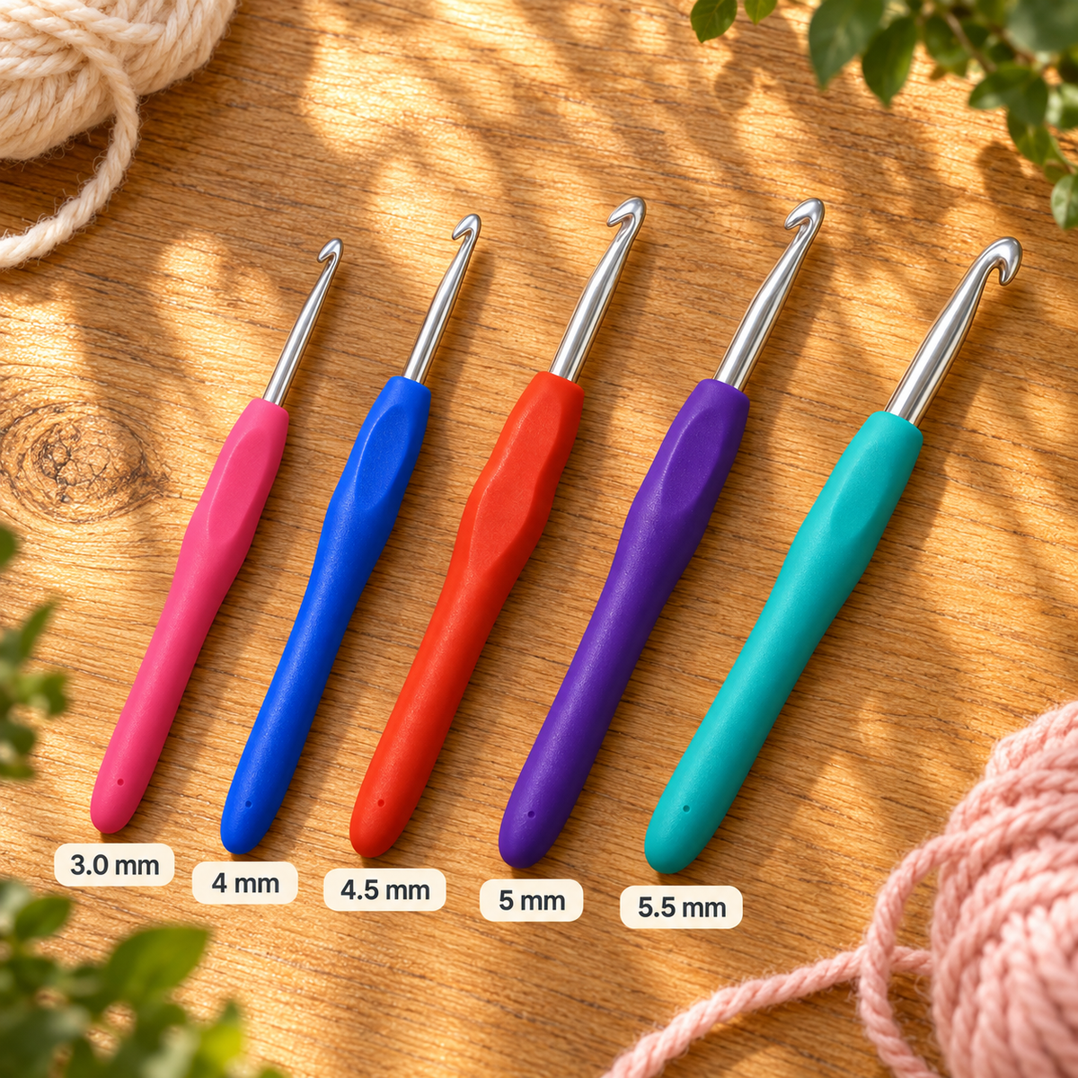 Soft-Grip Crochet Hook with Ergonomic Handle – 3.0, 4.0, 4.5, 5.0, 5.5 mm