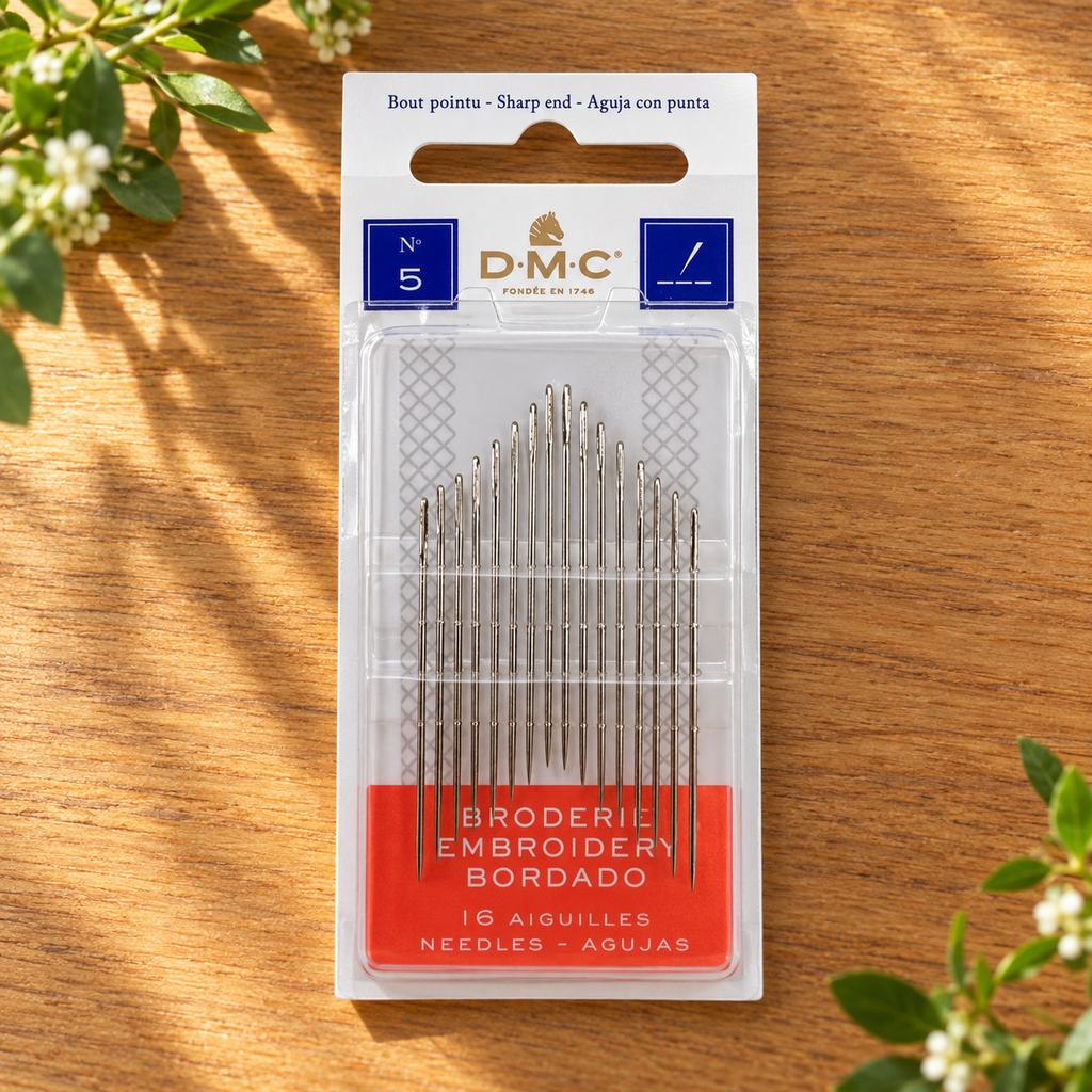 DMC Hand Embroidery Needles – Sharp Point, 16-Pack – Size 5 or Assorted Sizes 5–10