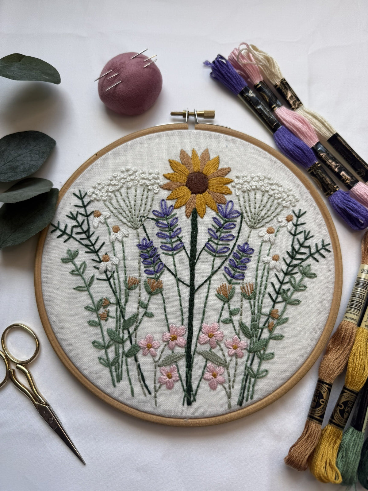Virginia Meadow – Finished Hand Embroidered Hoop, 7 Inch, Felt Backed, Ready to Gift